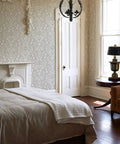 Taupe Forest Peel And Stick Wallpaper for walls DIY friendly removable self adhesive decor with damask pattern in bedroom setting