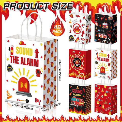 48 Count Firetruck Party Favors With Handles Bulk Pack For Kids Birthday Firefighter Candy Treat Bags Paper Goodie Bags