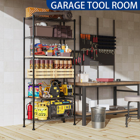 Heavy Duty Wire Storage Rack With Adjustable Shelves Built Like A Tank For Laundry Room Kitchen Pantry Closet Organization Solid Metal Shelf Unit Organize Home Setup Zero Drama In Sleek Black in garage tool room setup