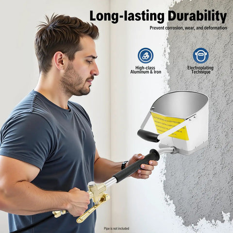 Heavy Duty Pneumatic Stucco Sprayer Hopper With 4 Jet For Concrete Cement Mortar Aluminum Iron Electroplated Build in use against wall.