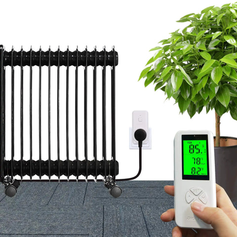 Wireless Thermostat Outlet With Digital Temperature Controller For Cooling And Heating Plug In And Remote Control visible