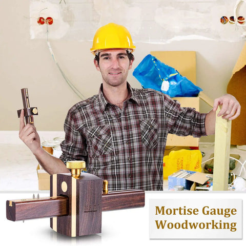 Pro Grade Mortise Gauge For Woodworking, Ebony Marking And Sliding Square Tool, 6.4 Inch Mark Scraper in use by a worker