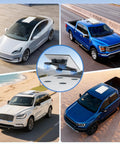 Heavy Duty Four Pack Starlink Mini Gen 3 Magnetic Mount Plates With Rock Solid Self Adhesive Metal Backing For Vehicles Glass Or Aluminum Cab Roofs No Sweat Satellite Dish Setup, displayed on various vehicles.
