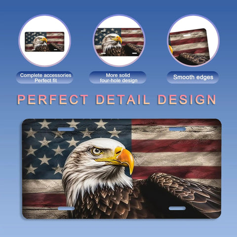 American Flag Eagle License Plate Cover Dope Rust Proof Stainless Steel Car Tag showing detailed eagle and flag design