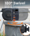 Retractable Garden Hose Reel With Five Eighth Inch Hose 115 Plus Five Feet Heavy Duty Wall Mounted Automatic Rewind 180 Degree Swivel Bracket Slow Retraction Any Length Lock Dark Gray