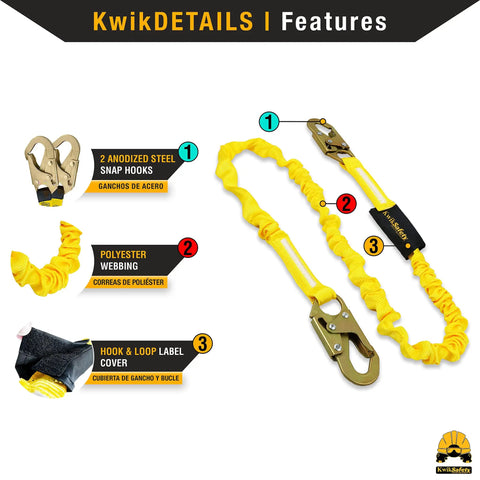 Image of Gator Roof Anchor Bundle With 50 Ft VLA 6 Ft Safety Lanyard, featuring steel snap hooks and polyester webbing