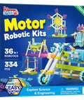 Box of 36-In-1 Motor Robotic Kits For Kids Aged 8-13 with illustrations of motorized models and STEM toy components.