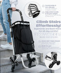 Foldable Grocery Cart On Wheels With Waterproof 88 Lb Capacity and 6-wheel design shown climbing stairs