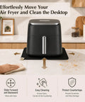 Slide Mat For 9 In 1 TurboBlaze Air Fryer With Anti Slip Base And Hanging Strap, black mat under air fryer on countertop.