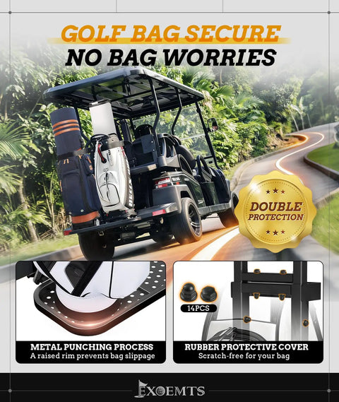 Golf cart with No Drill Golf Cart Rear Seat Bag Holder Foldable And Adjustable Space Saver Fits Grab Bars 7.28 To 25.6 Inches