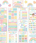 Calm Down Corner Posters for Classrooms Set, 19 Piece Pastel Emotions Poster Pack with colorful emotional support guides