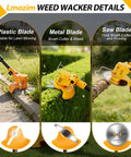 Cordless 21V Weed Eater With Three Cutting Attachments Electric String Trimmer For Dense Weeds Brush Cutter Grass Edger And Blade Heads