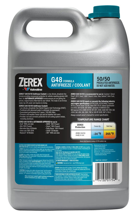 Top Shelf Heavy Duty G48 Antifreeze And Coolant Ready To Go 50 50 Mix Low Silicate in a gallon jug with detailed label.