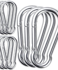 Front view of a 10-pack of 5.5-inch stainless steel spring-loaded carabiner clips