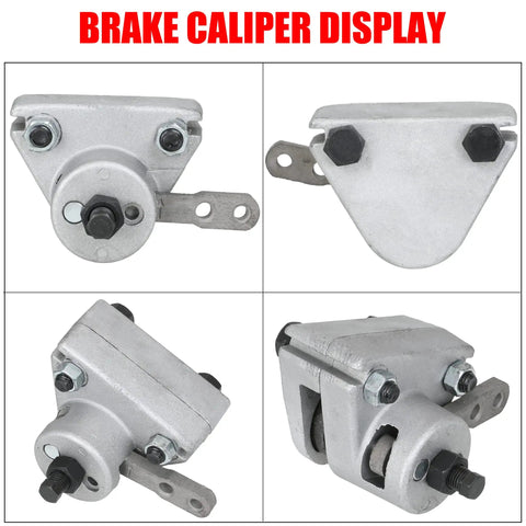 Beefed-Up Go Kart Mechanical Disc Brake Caliper And Bracket Kit For Manco 9598 9597 Yerf Dog Murray shown from multiple angles
