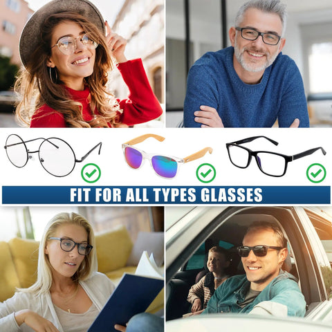 Glasses Strap For Men And Women Non Slip Clip Eyeglass Holder Around Neck Retainer Cord Lanyard Sports Sunglasses Strap With Universal Fit For Wide And Narrow Temples shown in use by various people.