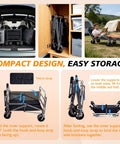 Heavy Duty Folding Wagon Cart With 660 Lb Capacity, 3 In 1 Reclining Camping Wagon, in various folding positions for easy storage.
