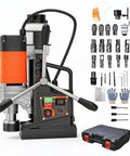 2 Inch Magnetic Drill Press with 1850W Power Forward Reverse Tapping Heavy Duty Mag Drill for Steel and Metal Fabrication High Torque 810 RPM Burr Free Holes Industrial Grade Drilling Kit with accessories and control panel.