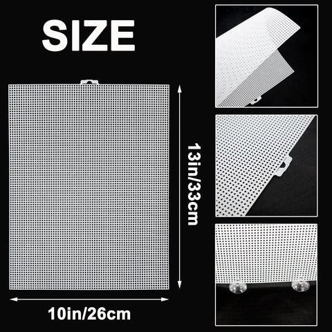 2 Pack Clear Aquarium Fish Tank Dividers With Heavy Duty Suction Cups Cuttable Plastic Mesh Grid For Breeding And Fry Segregation Dead Simple Diy Setup Smooth Sailing Layouts 10 By 13 Inches size dimensions displayed
