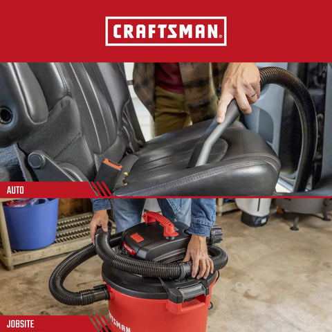 2-1/2 Inch Muffler Diffuser For Wet Dry Vac Attachment demonstrating use in car seat and garage job site