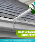 Gutter Sealant For Aluminum Gray And White, Durable Professional Grade Sealant For Gutters, Seams, And Downspouts, No Shrinkage With 100 Percent Solids Hybrid Polymer For Residential And Commercial Use applied to a gutter seam.