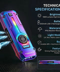 Ultra Flat EDC Rechargeable Tactical Flashlight With UV Magnetic Small Work Light, specifications displayed