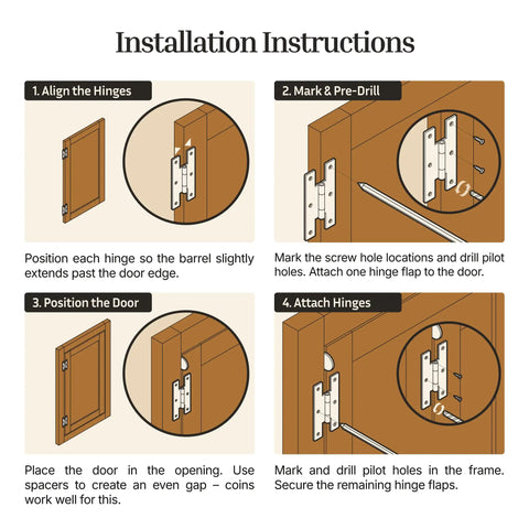 Installation guide for Antique Copper Finish H Style Cabinet Door Hinges Three By One And Five Eighths Inches Flush Mount Pack Of 4.