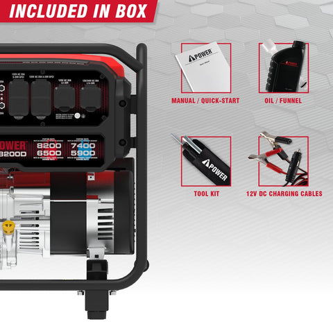 8,200 Watt Dual Fuel Portable Generator With 322cc OHV Engine, CO Sensor, and included accessories
