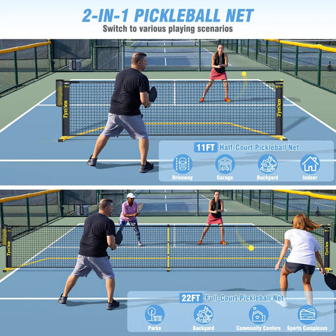 Portable Pickleball Net For Driveway 22 Foot Regulation Size Or 11 Foot Half Court Size With Ball Collector 2 In 1 Net With Carry Bag