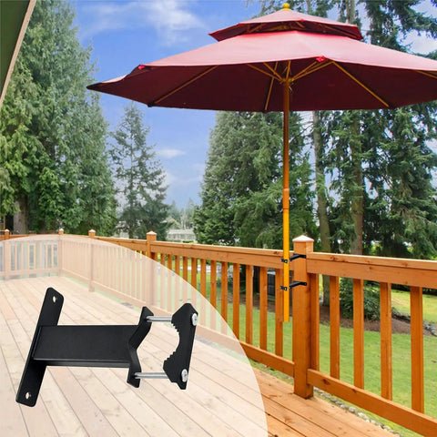 2 Pack Heavy Duty Patio Umbrella Holder Clamp For Deck Railing Mount, Adjustable Metal Umbrella Stand For Balcony And Courtyard, Built To Last, Fits 1 To 2 Inch Square Railings And 1.2 To 1.8 Inch Round Poles, Black
