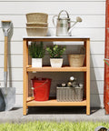 Outdoor Wooden Sideboard With Marble Look Countertop And Three Tier Acacia Buffet Organizer For Patio Yard Ready Potting Bench And Plant Stand