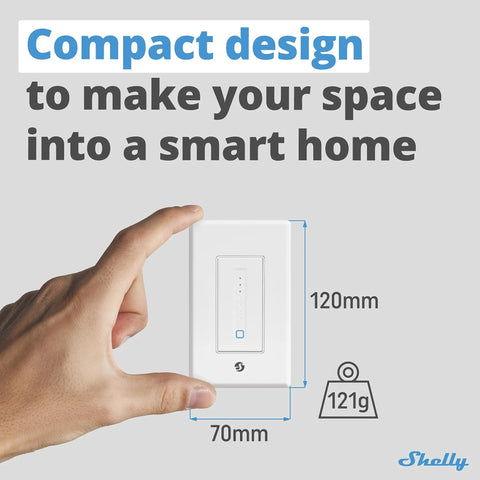 Hand holding Plus Wall Dimmer UL WiFi Smart Dimmer Switch With Bluetooth Gateway No Hub Required, compact design 120mm by 70mm