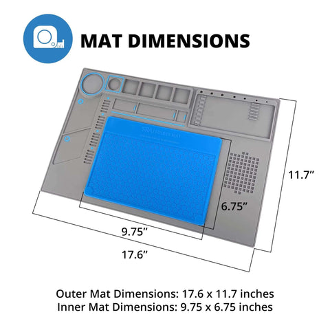 Removable Heat Resistant Silicone Soldering Mat With Magnetic Parts Tray, Hardware Grid And Electronic Project Organizers dimensions