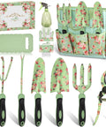 10 Piece Floral Design Garden Tools Set With Tote Bag And Knee Pad Includes Hand Rake Weeder Transplanter Trowel Pruning Shears