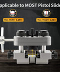 Heavy Duty Iron Sight Pusher Tool For Slick Micro Tweaks On Dovetail Slots With Secure Side Clamps And Smooth Steel Drive Screw built for adjusting pistol slides.