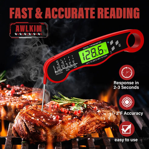 Instant Read Digital Meat Thermometer With Backlight Waterproof Ultra Fast One To Two Second Temperature Readings grilling steak