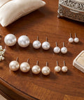 24 Pairs Pearl Stud Earrings Set For Women White And Beige Faux Pearl Studs In Four Sizes 4mm 6mm 8mm 10mm Round Ball Design Ideal For Everyday Wear Gift Idea on display