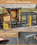 Wooden Chicken Coop For 2 To 4 Chickens With Run And 2 Nesting Boxes 3 doors open for easy cleaning on a patio