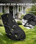Badass Heavy Duty Waterproof Push Lawn Mower Cover Universal Fit With Double Stitched 600D Oxford Cloth angled on grass with drawstring.