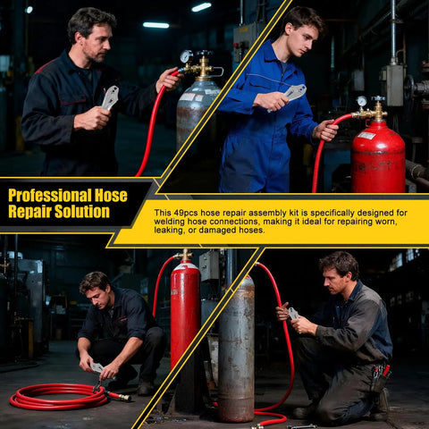 All-In-One Welding Hose Repair Kit With 49 Brass Fittings And Crimper Quick-Connect Barbed Assembly For 3/16 To 1/4 Inch ID Hoses