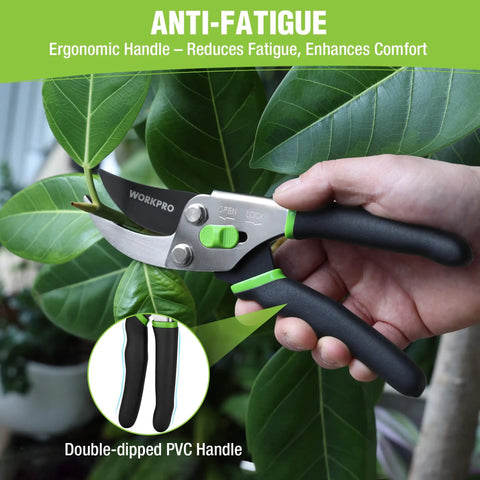 Bypass Pruning Shears 8.5 Inch With Non Slip Grip Handle, Pro Grade Garden Clippers Made from High Carbon Steel in use on plant