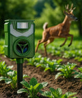 Solar Ultrasonic Animal Repeller With 110 Degree PIR Motion Sensor, 5 Modes, IP44 Weatherproof, LED Strobe And 90 dB Alarm, USB C Rechargeable, Repels Cats, Dogs, Deer, Squirrels, Raccoons And Birds in garden