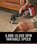 20V Max Oscillating Tool With 11-Piece Accessory Set, Tool Only, 2 Finger Tool-Free System in use on floor tiles