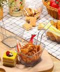 12 Piece Mini Square Fry Basket Set For Home Kitchen Deep Fryer With Handles Chrome Plated Steel with Snacks and Condiments