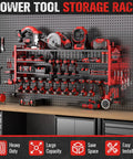 49.8 Inch Wall Mount Power Tool Organizer With Four Shelves And 18 Cordless Drill Holders For Garage And Workshop Heavy Duty Storage System Durable Steel Construction For Busy Garages And Workshops