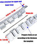 Heavy Duty 8 Inch Pallet Collar Hinges 8 Pack Slick Folding Rack Links For Stackable Raised Garden Boxes Removable Pet Fence Panels And No Sweat Garage Workshop Tool Storage Setup, showing hinge clips with measurements.