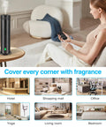 No Water Needed Scent Diffuser Starter Kit For Home And Hotel, Sleek Aluminum Tower Design For Modern Decor on table with remote