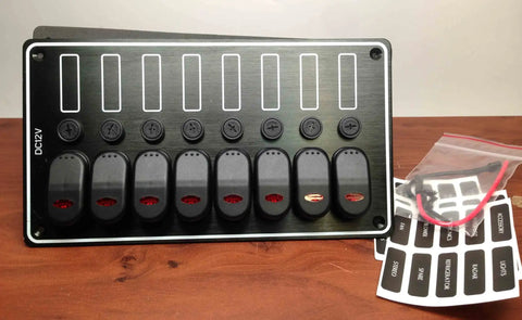 8 Gang Waterproof Vertical Switch Panel With Aluminum Plate For 12V DC Boats, IP65 LED Indicators, 5.25x9.5 Inch, marine-grade aluminum