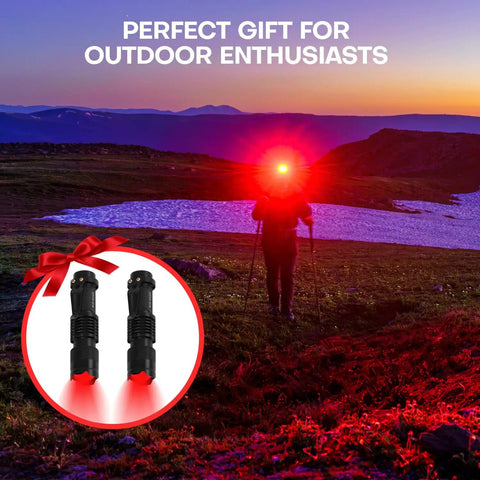 Hiker using Red LED Flashlight With One Mode For Night Observation Astronomy And Aviation Two Pack Red Light Torch at sunset