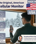 Cellular Temperature Humidity And Power Monitor For Homes And Remote Sites With 24 Seven Monitoring And Instant Alerts Made In USA Verizon Compatible For RVs Pet Safety Monitoring Second Homes And Greenhouses. man using phone